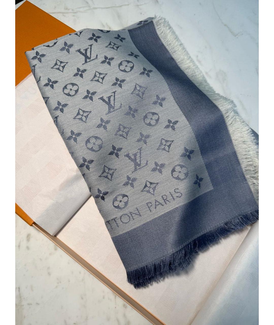 LOUIS VUITTON Синий шерстяной платок, фото 2
