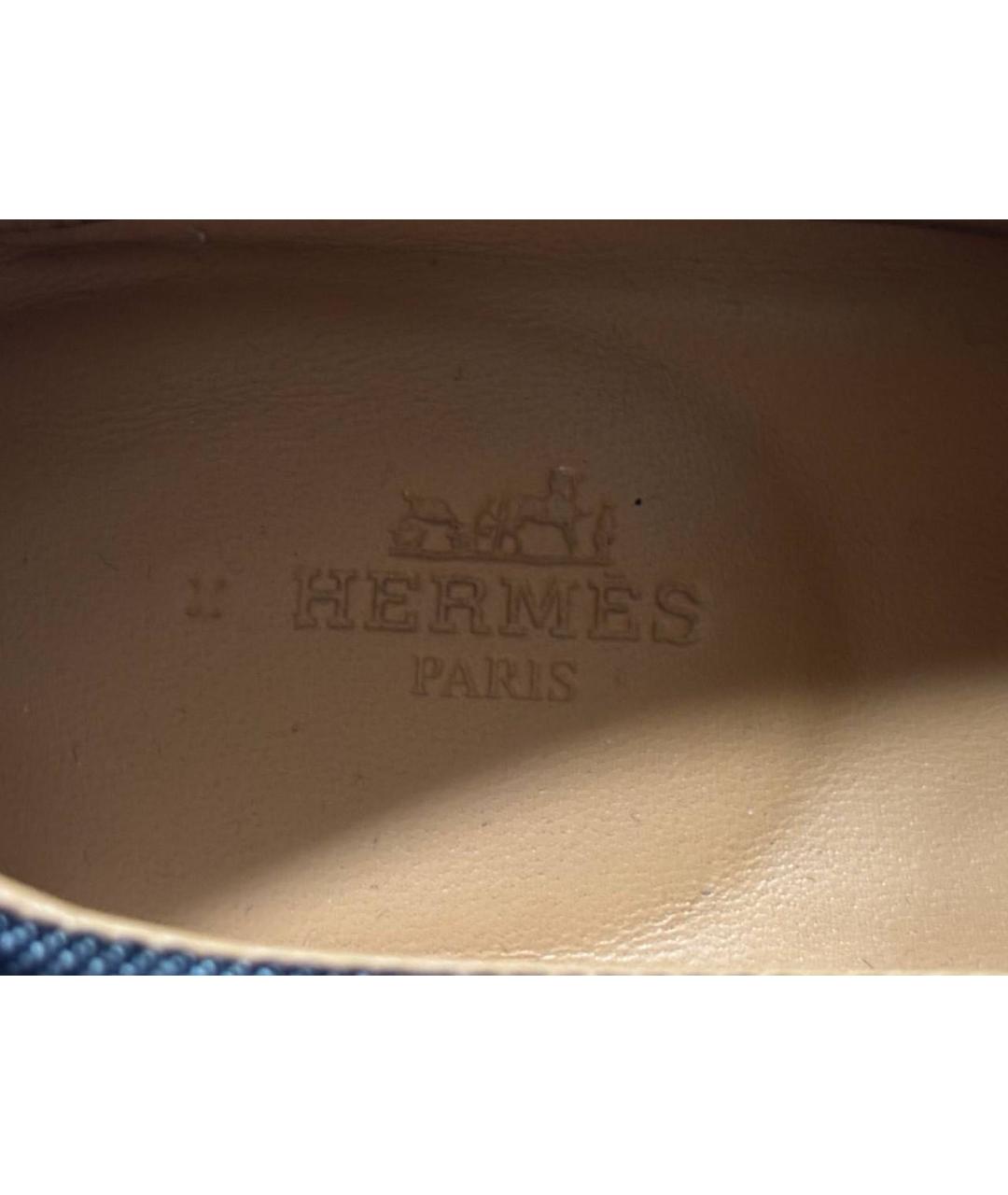 HERMES Темно-синие текстильные лоферы, фото 4