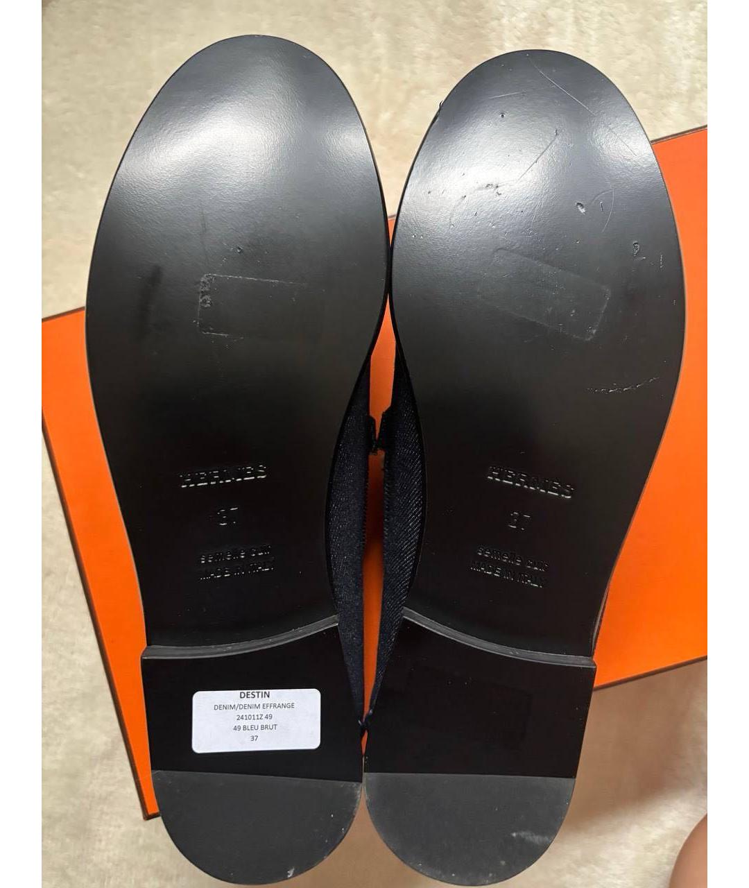 HERMES Темно-синие текстильные лоферы, фото 6