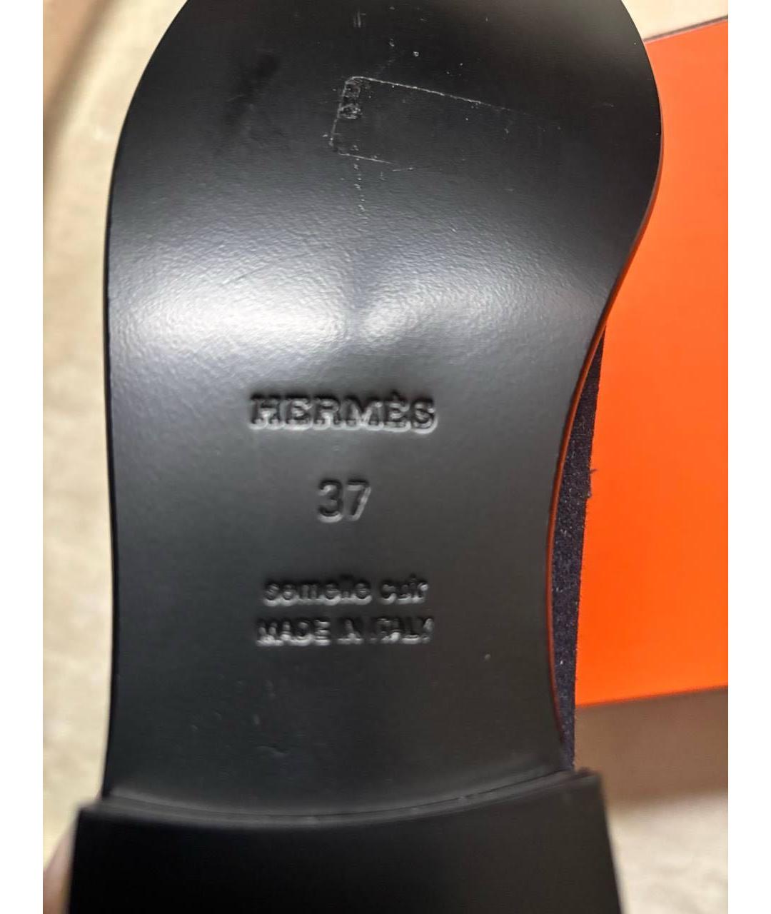 HERMES Темно-синие текстильные лоферы, фото 7