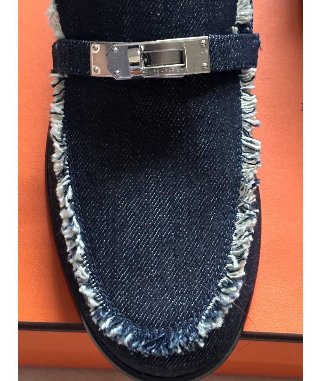 HERMES Темно-синие текстильные лоферы, фото 3