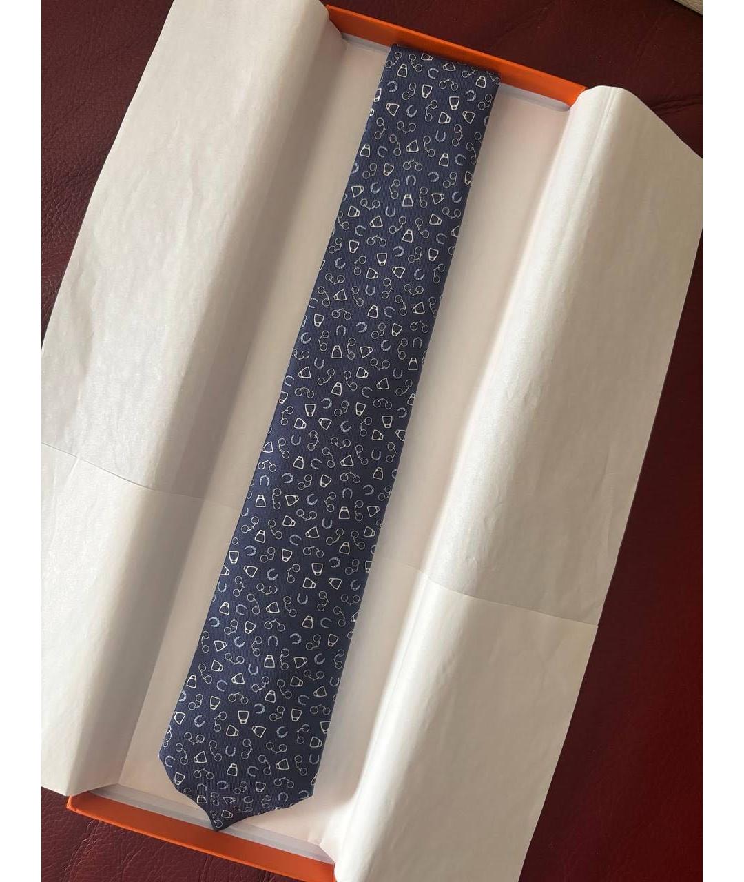 HERMES Темно-синий шелковый галстук, фото 4