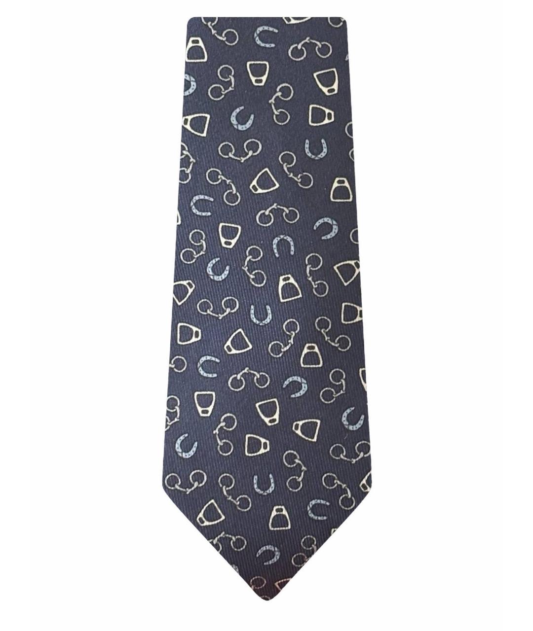 HERMES Темно-синий шелковый галстук, фото 1