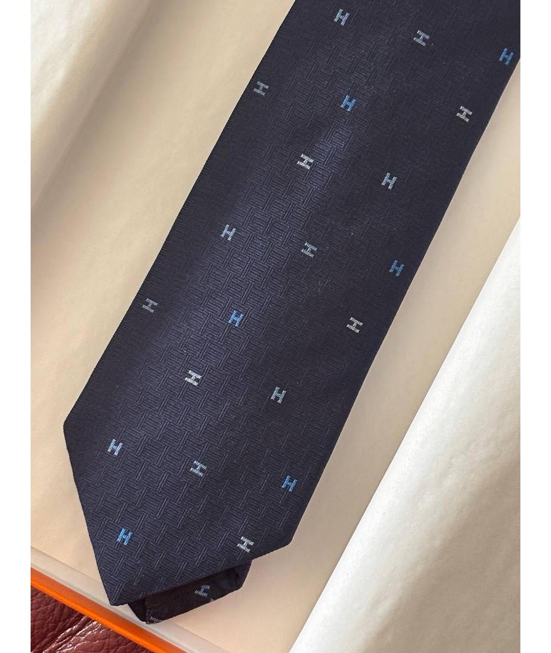 HERMES Темно-синий шелковый галстук, фото 3