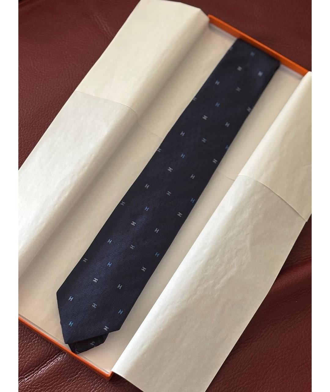 HERMES Темно-синий шелковый галстук, фото 6