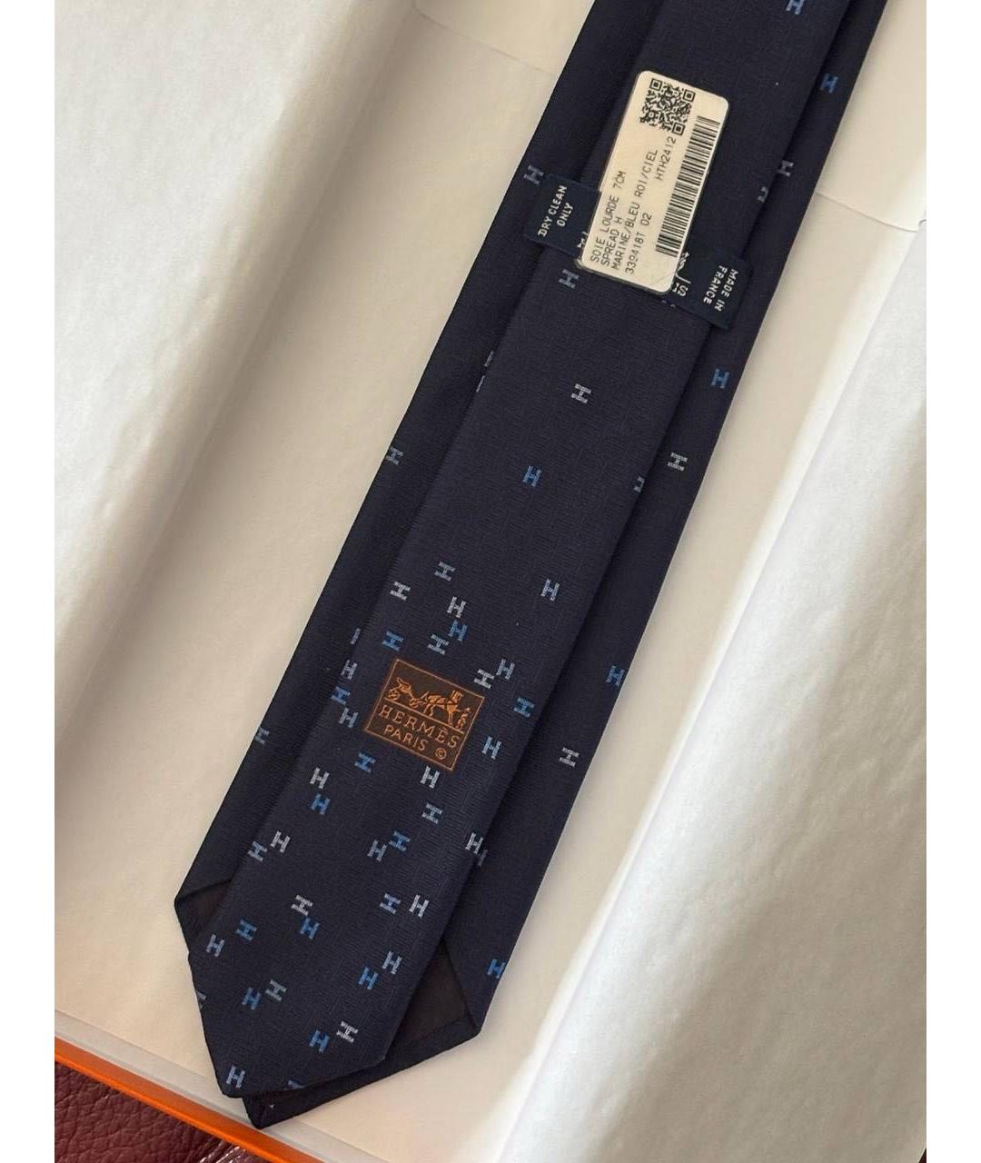 HERMES Темно-синий шелковый галстук, фото 4