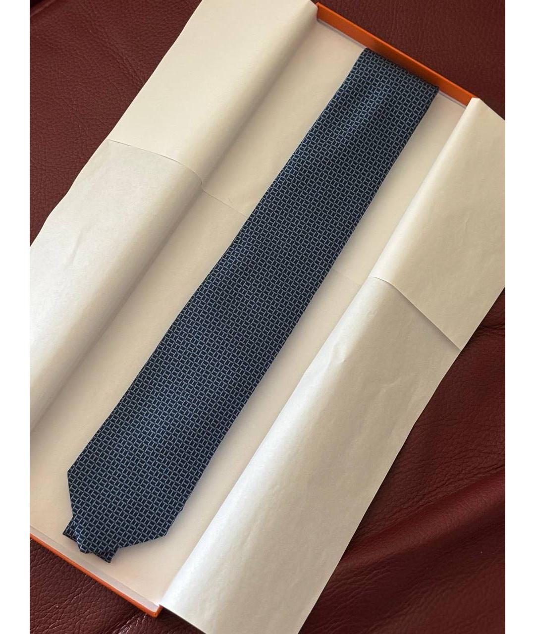 HERMES Темно-синий шелковый галстук, фото 5