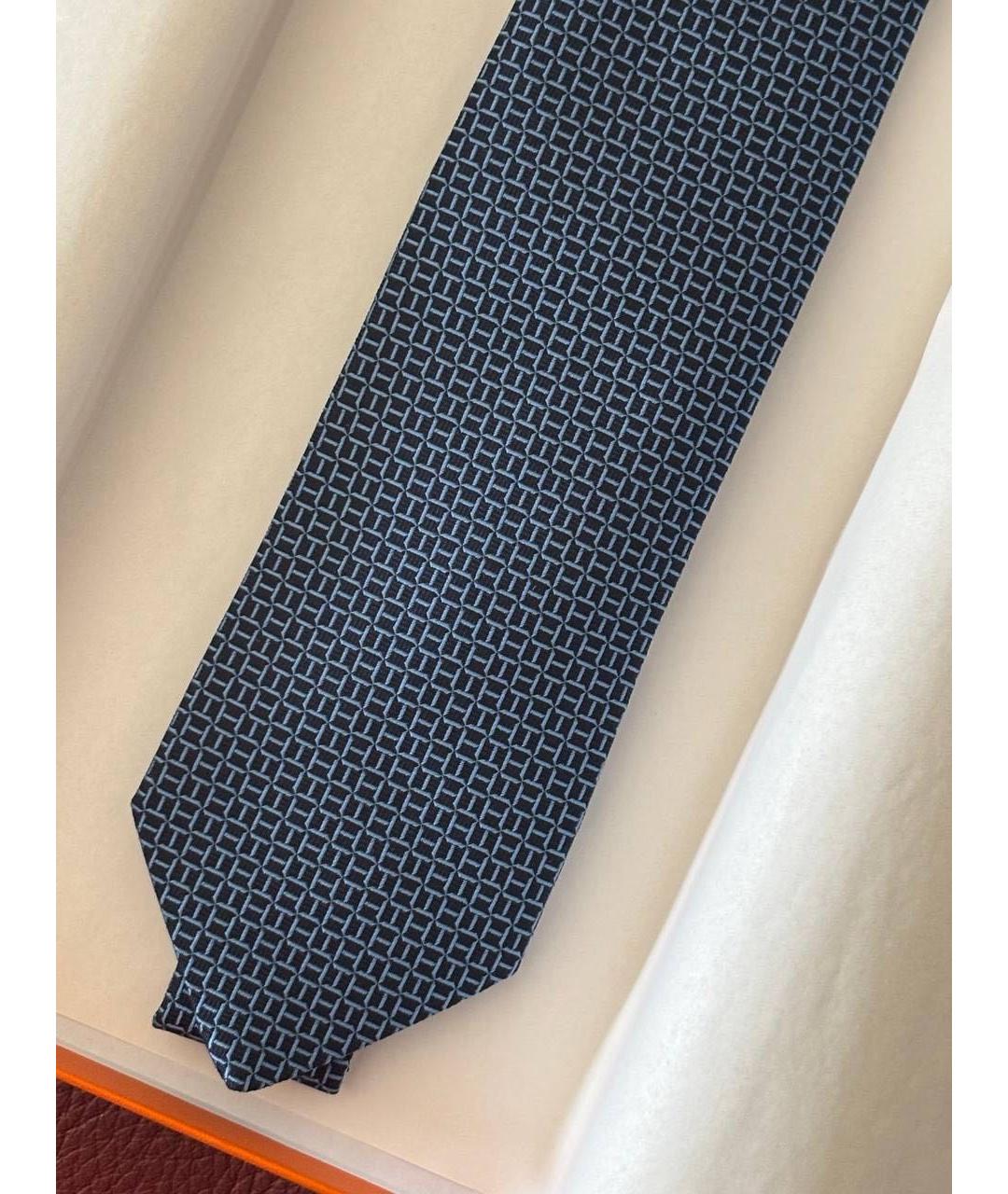 HERMES Темно-синий шелковый галстук, фото 2