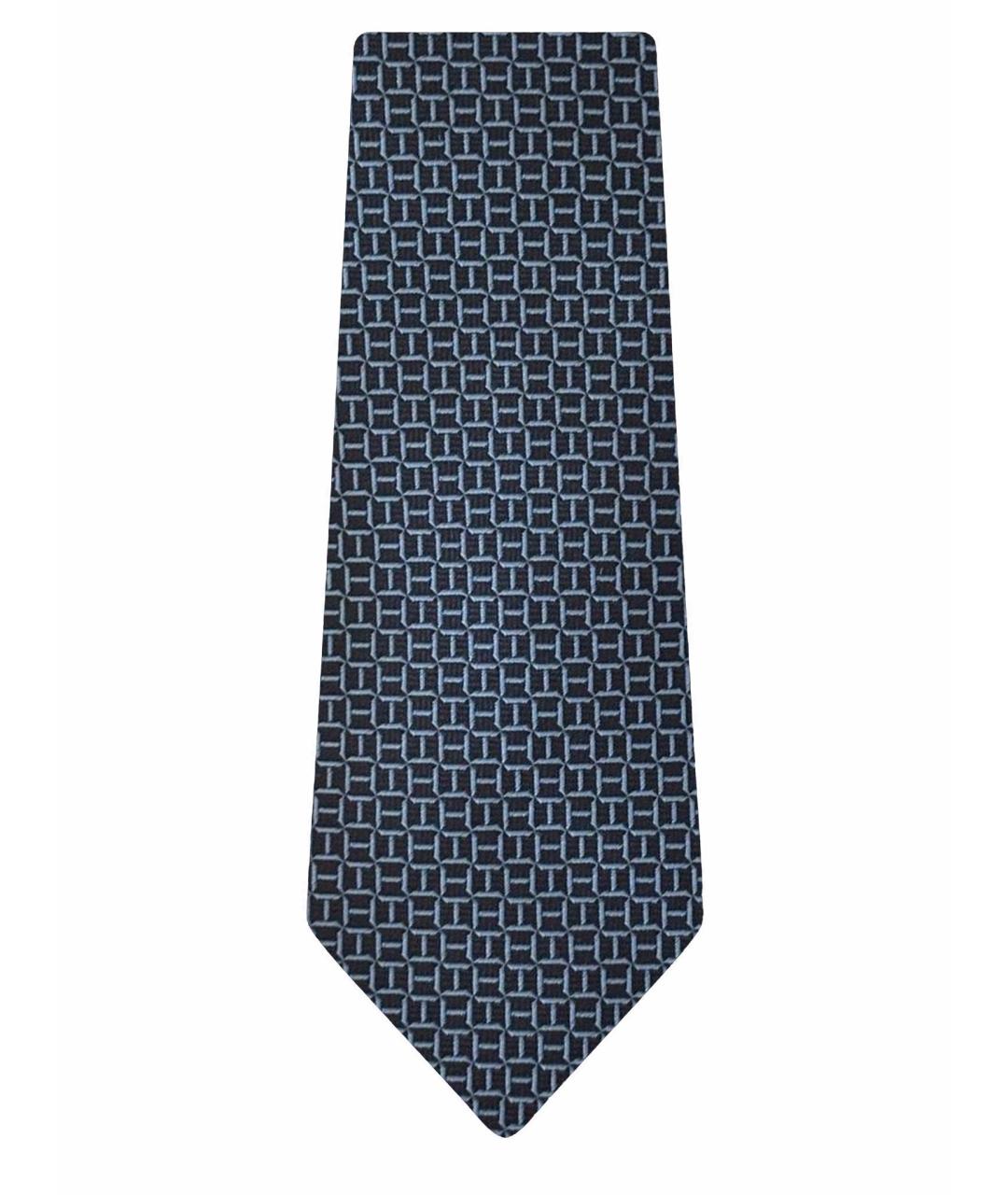 HERMES Темно-синий шелковый галстук, фото 1