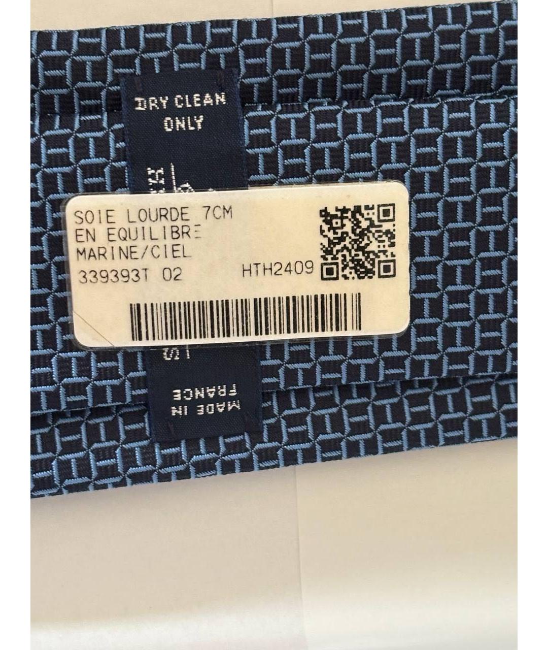 HERMES Темно-синий шелковый галстук, фото 4