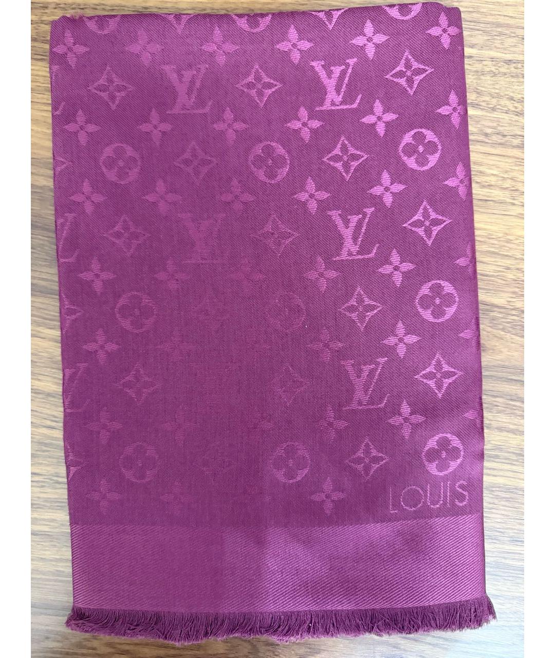 LOUIS VUITTON Бордовый шерстяной платок, фото 3