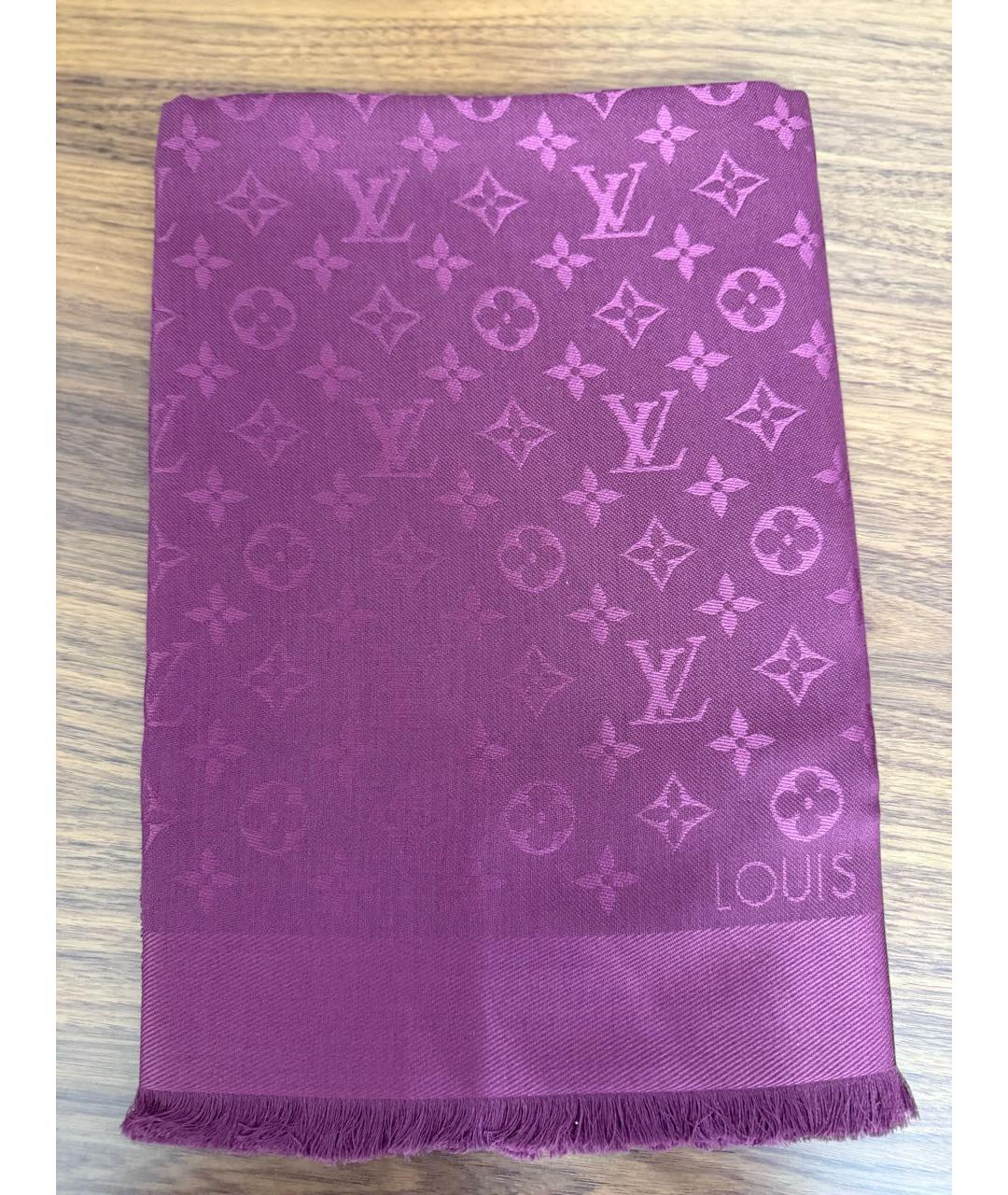 LOUIS VUITTON Бордовый шерстяной платок, фото 4