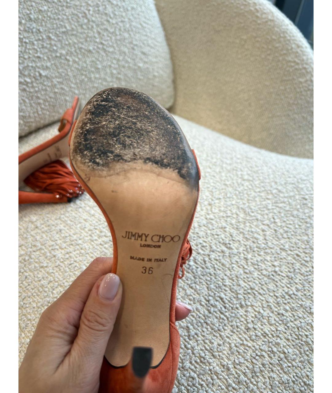JIMMY CHOO Оранжевое замшевые босоножки, фото 5