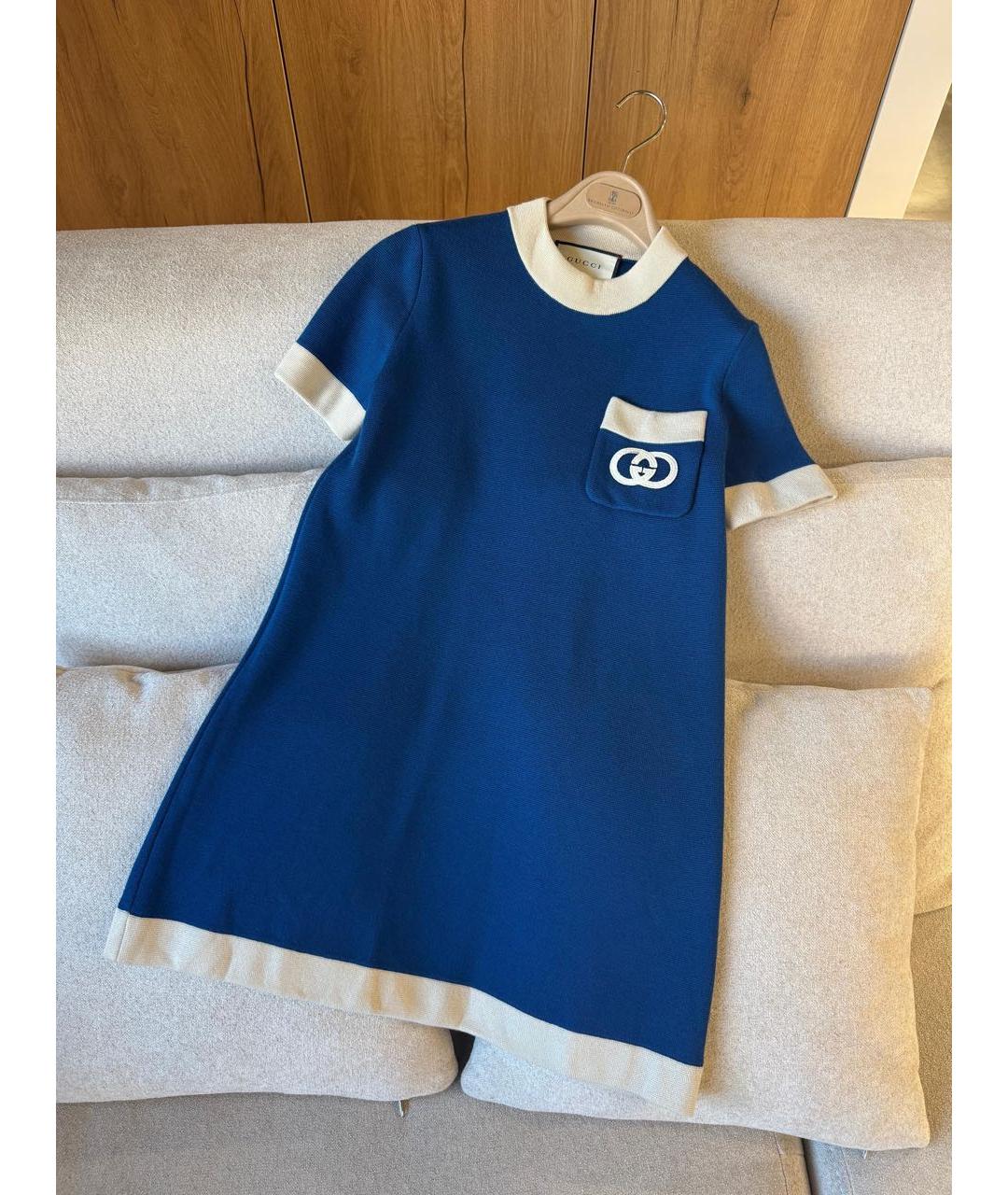 GUCCI Синее хлопковое повседневное платье, фото 3
