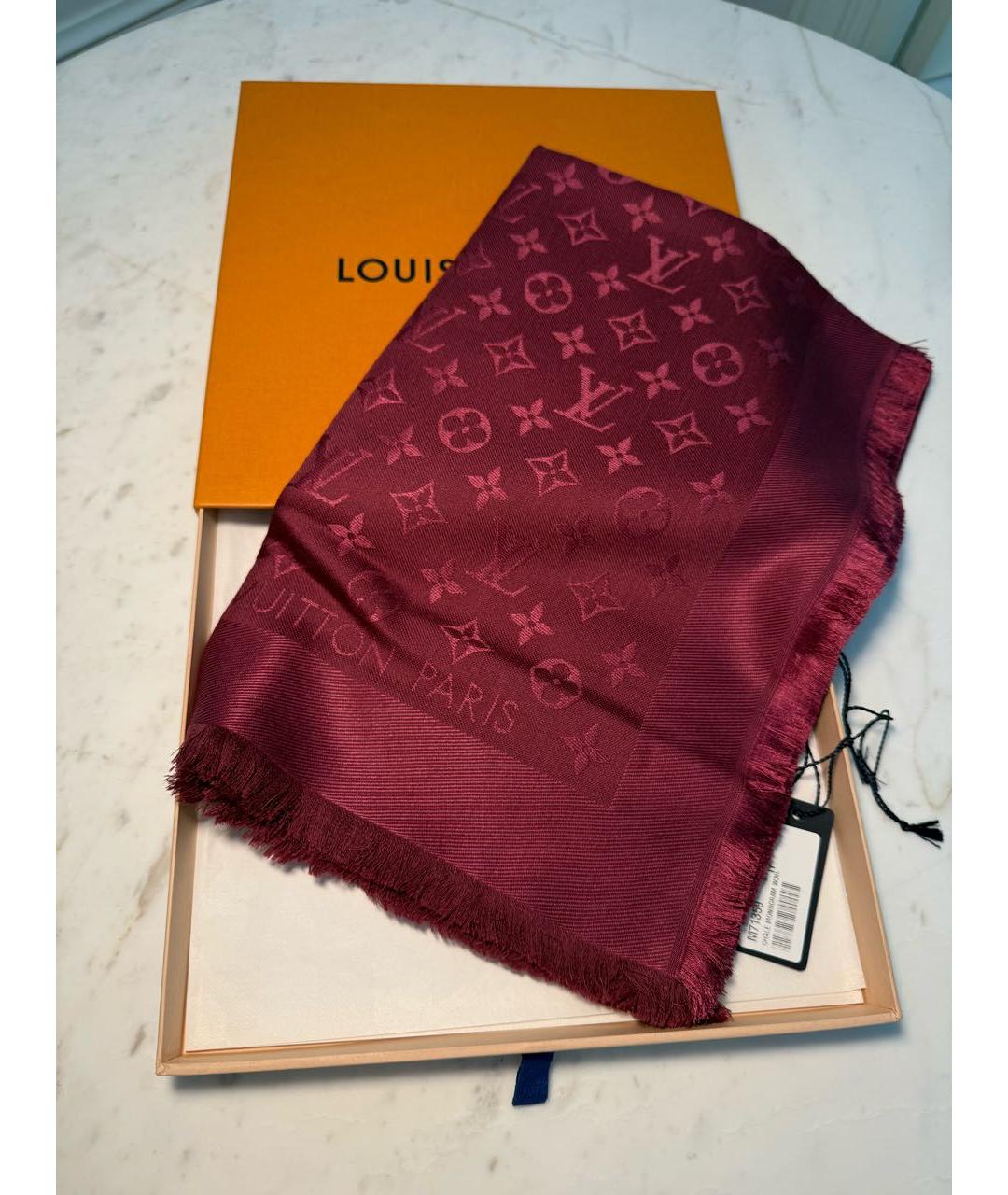 LOUIS VUITTON Бордовый шерстяной платок, фото 7