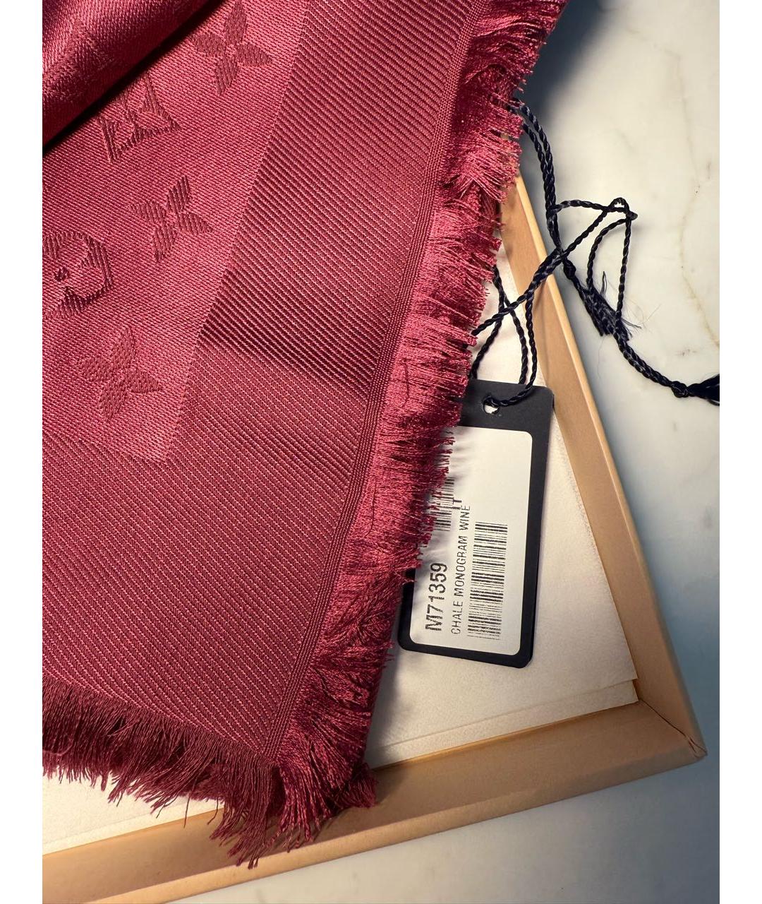 LOUIS VUITTON Бордовый шерстяной платок, фото 4