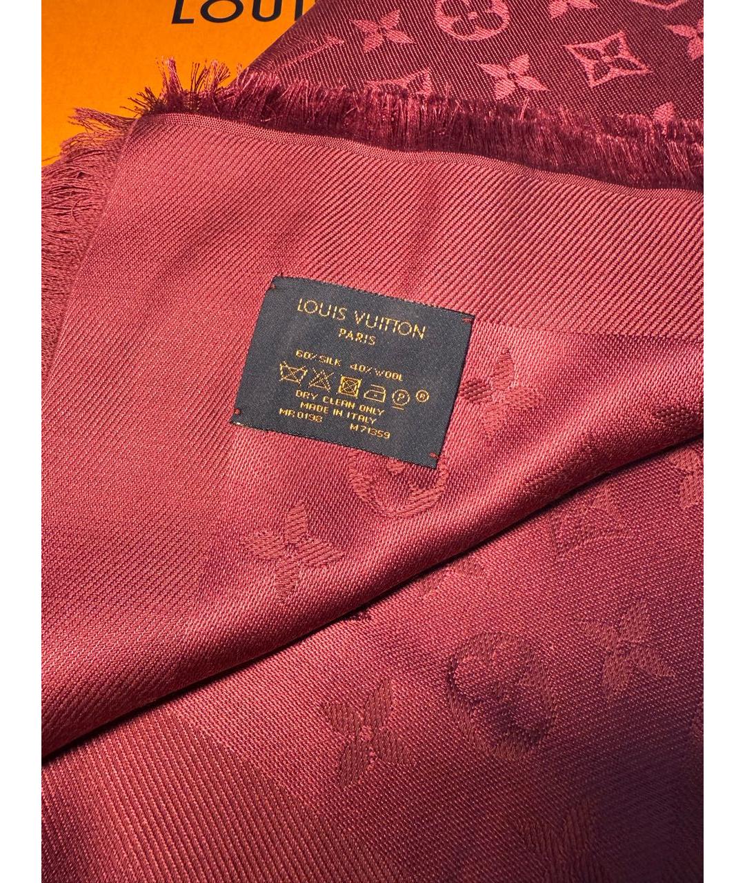 LOUIS VUITTON Бордовый шерстяной платок, фото 6