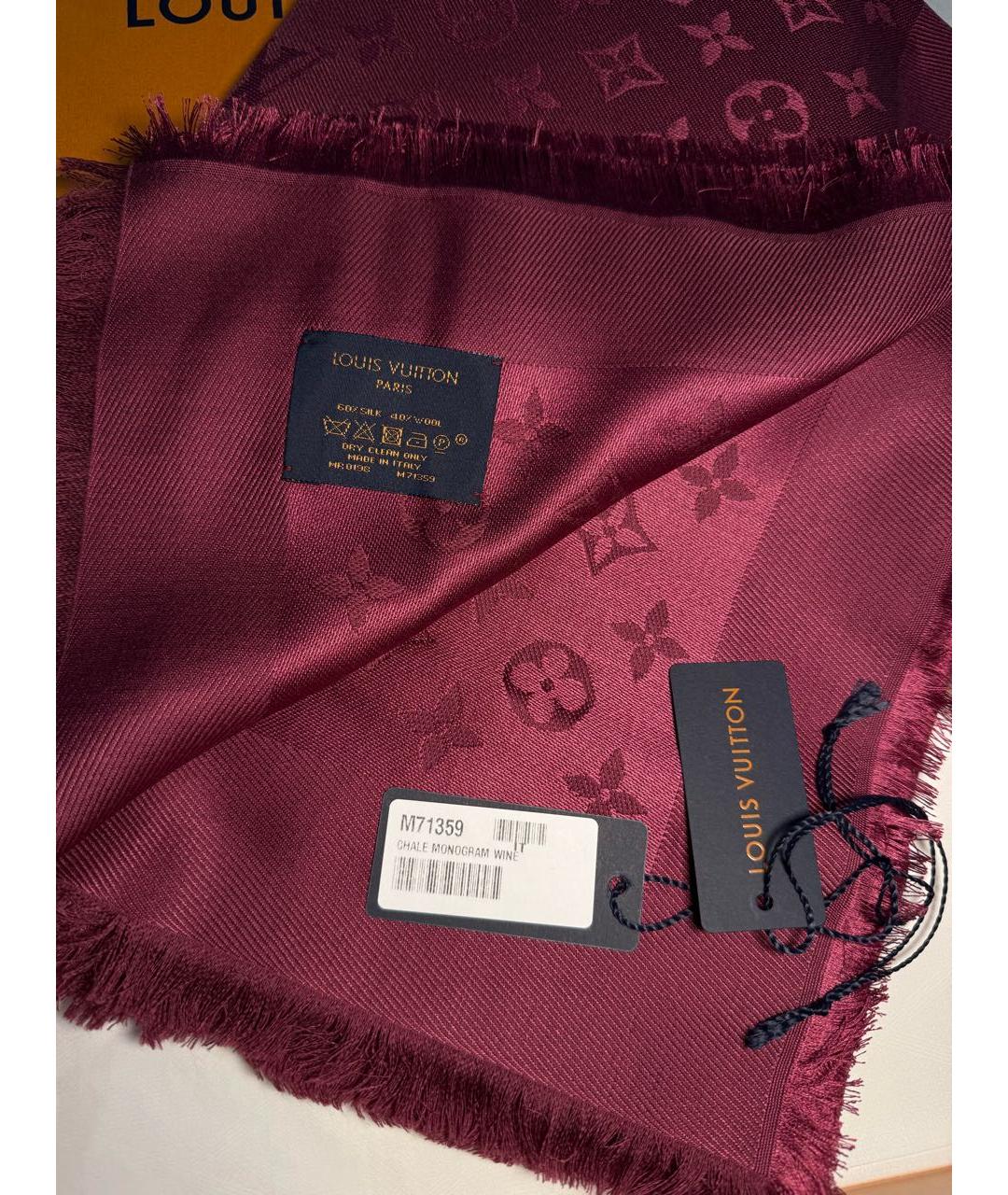 LOUIS VUITTON Бордовый шерстяной платок, фото 2