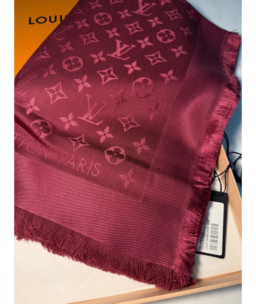 LOUIS VUITTON Бордовый шерстяной платок, фото 5