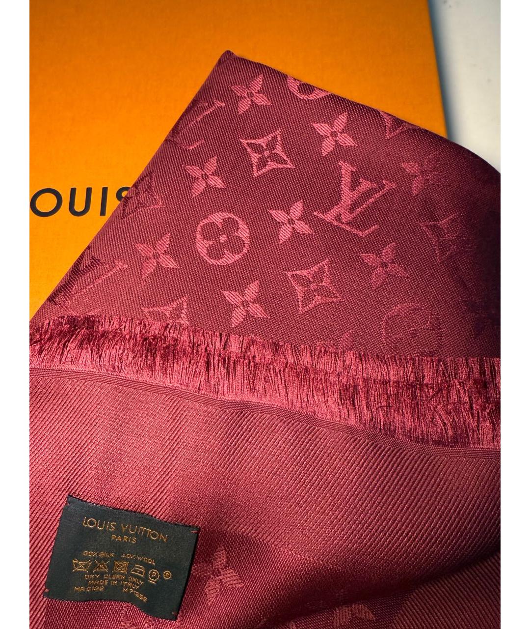 LOUIS VUITTON Бордовый шерстяной платок, фото 3