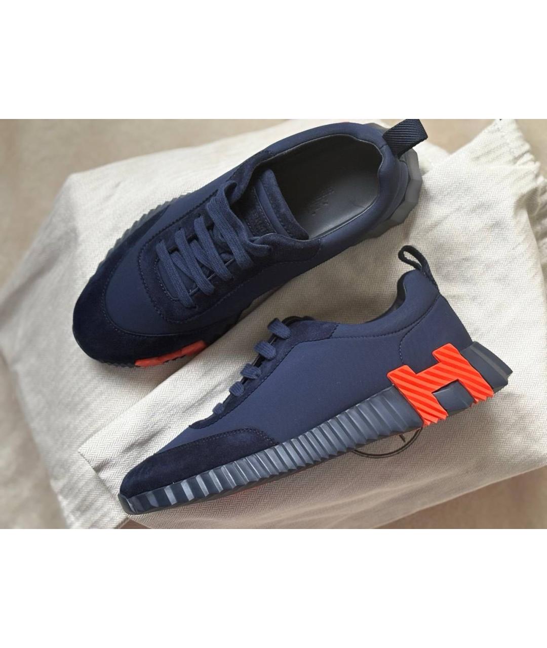 HERMES Синие кожаные кроссовки, фото 5