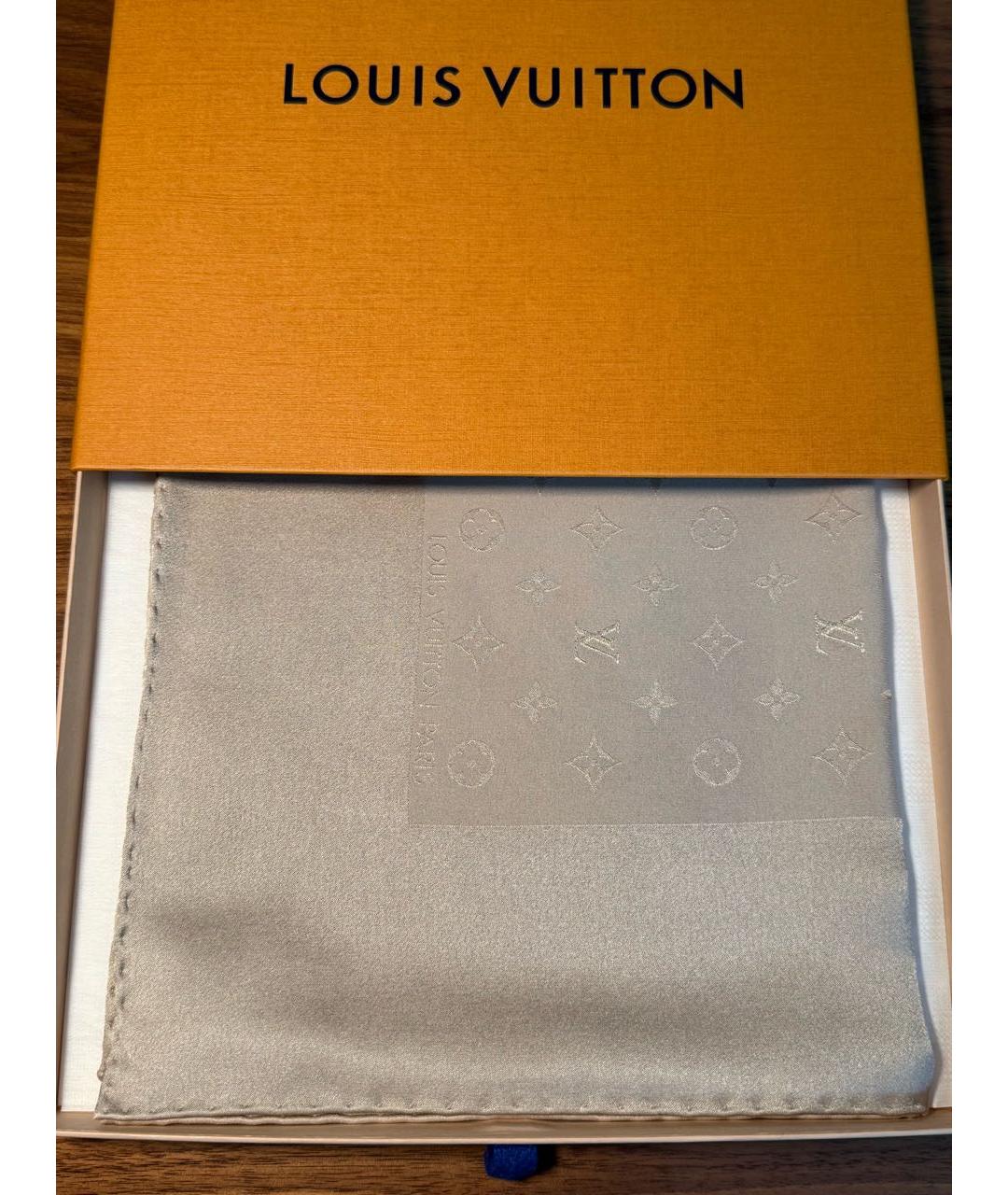 LOUIS VUITTON Бежевый шелковый платок, фото 2