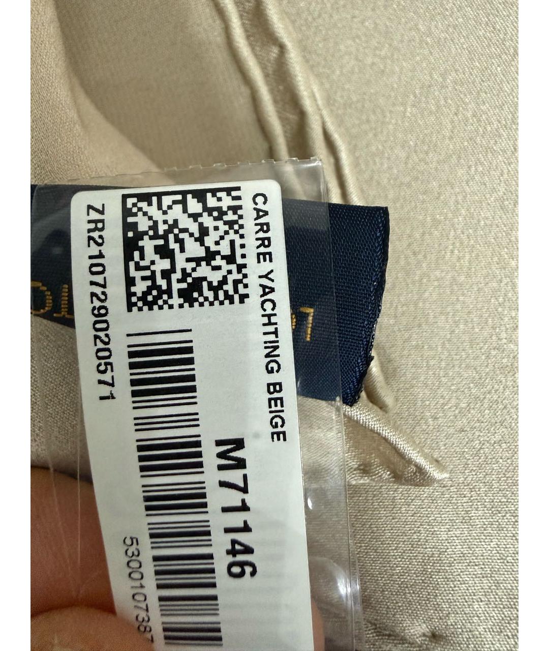 LOUIS VUITTON Бежевый шелковый платок, фото 6