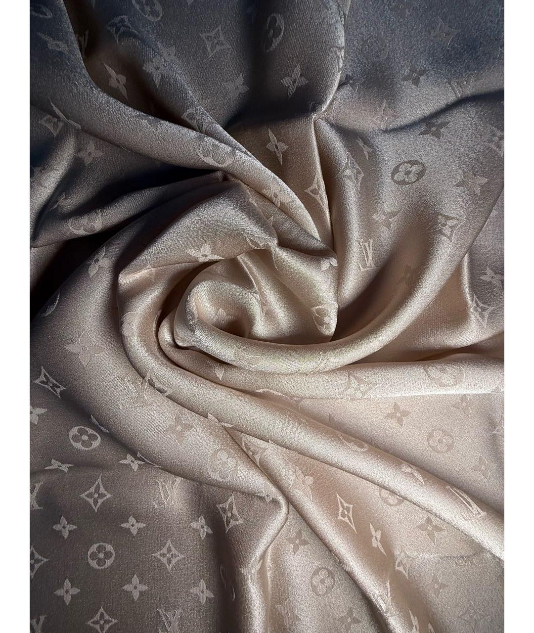 LOUIS VUITTON Бежевый шелковый платок, фото 4