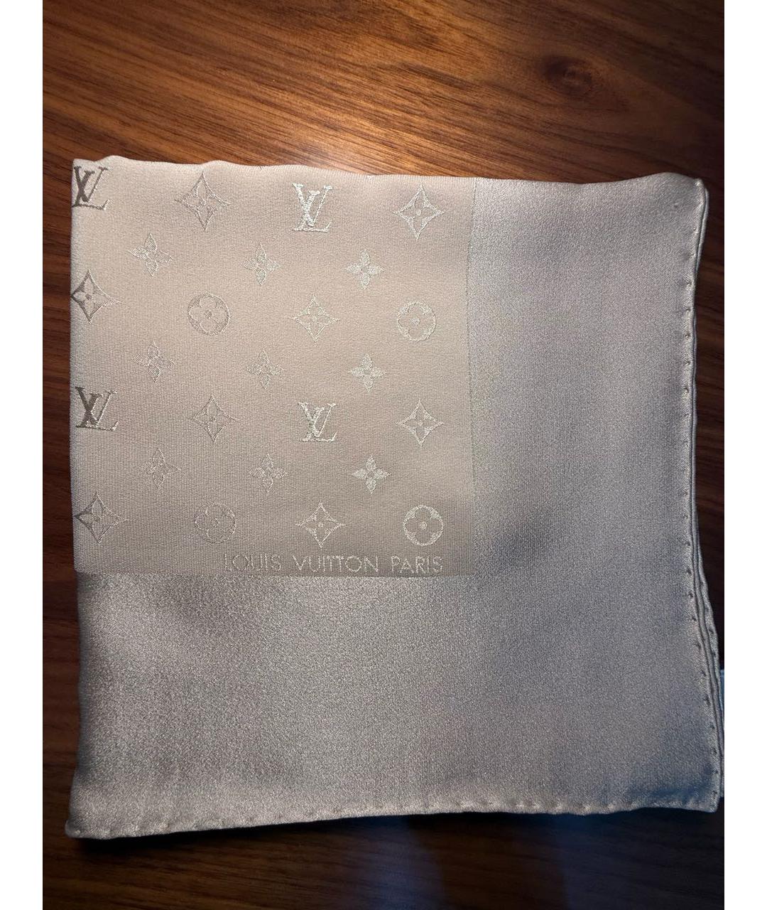 LOUIS VUITTON Бежевый шелковый платок, фото 5
