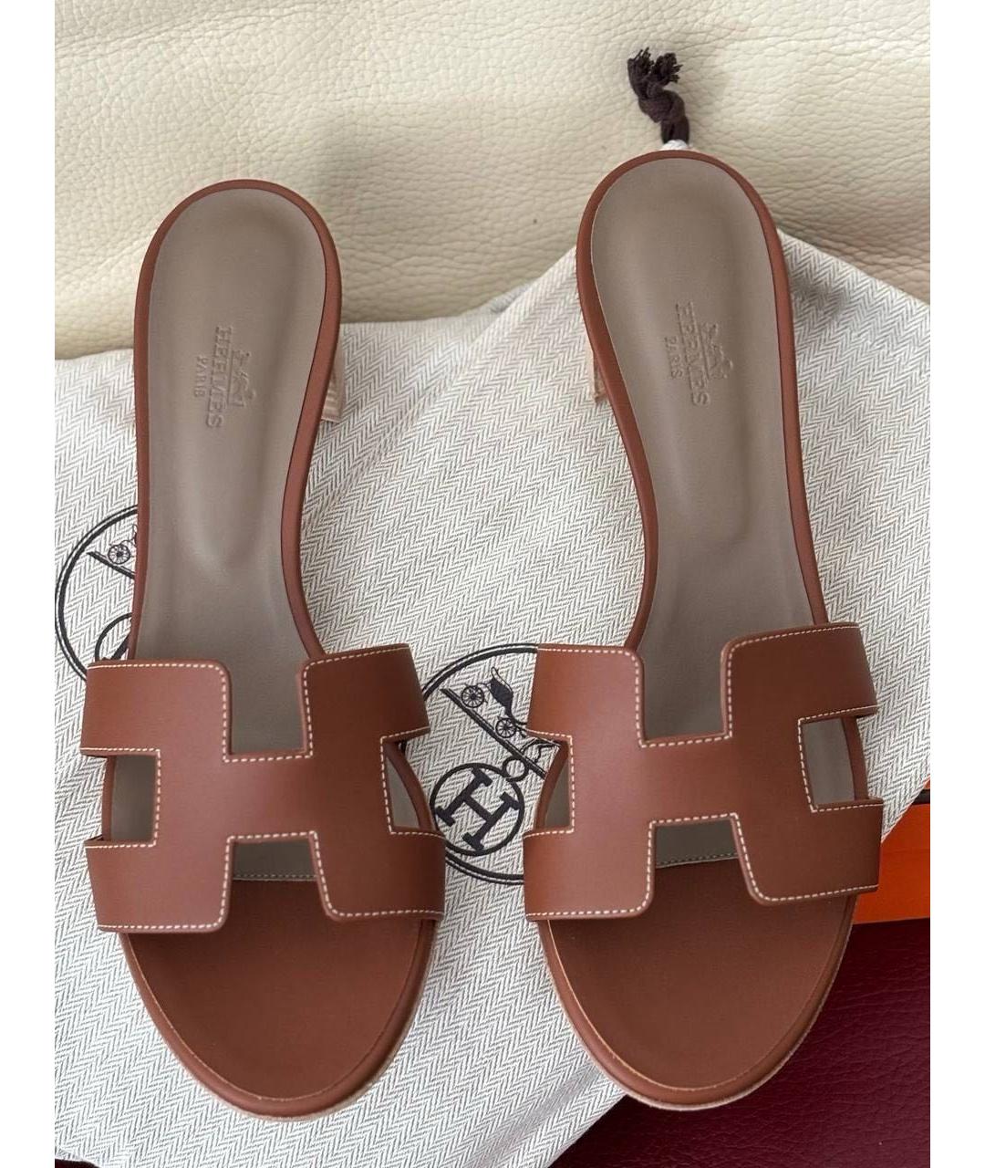 HERMES Коричневые кожаные мюли, фото 3