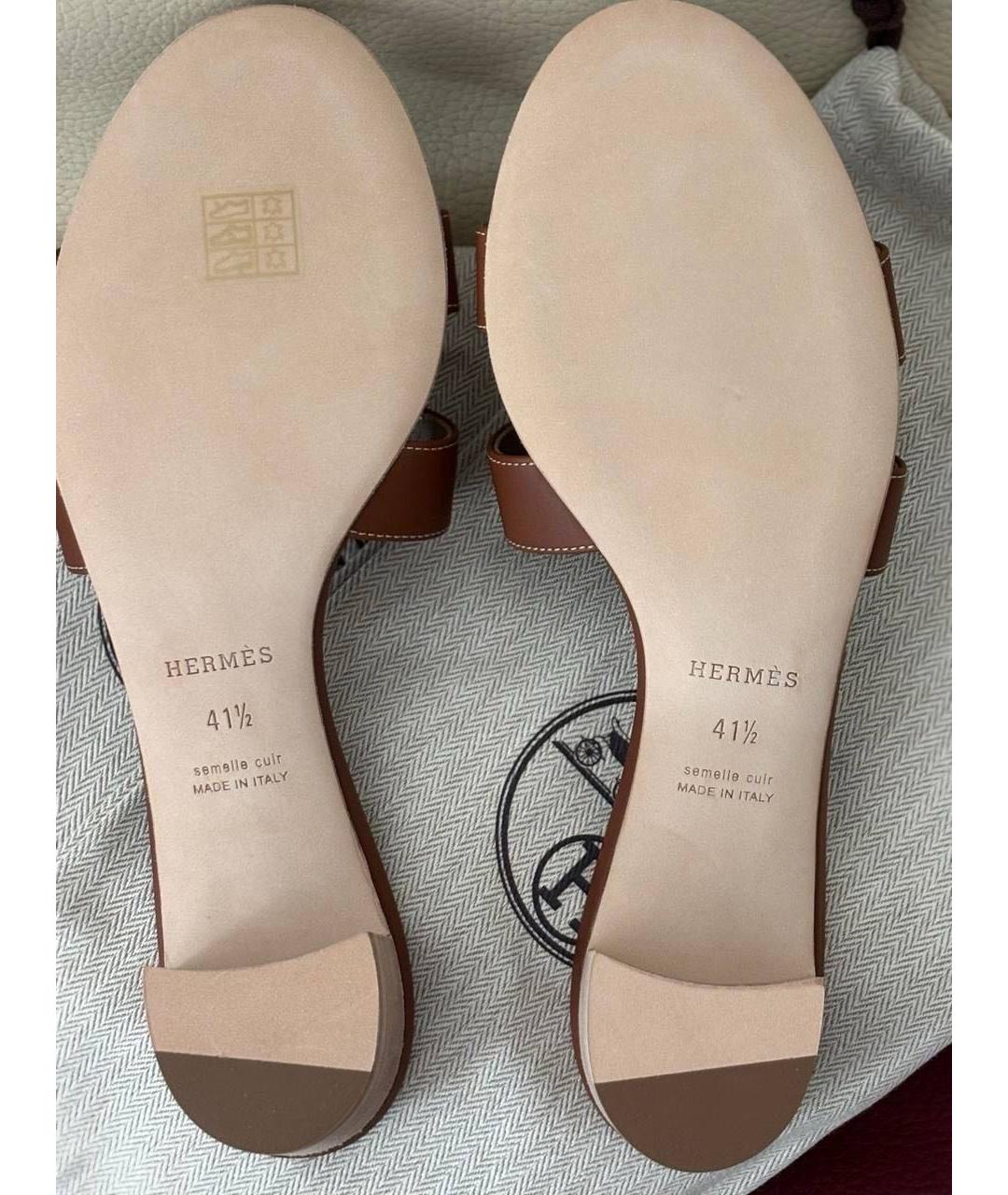 HERMES Коричневые кожаные мюли, фото 5