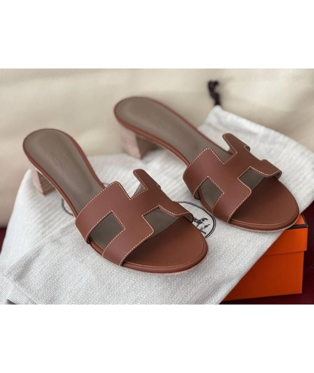 HERMES Коричневые кожаные мюли, фото 4