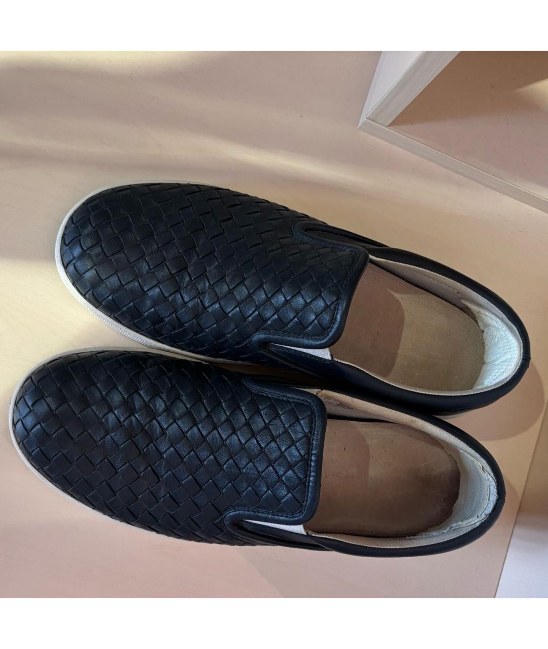 BOTTEGA VENETA Темно-синие кожаные слипоны, фото 3