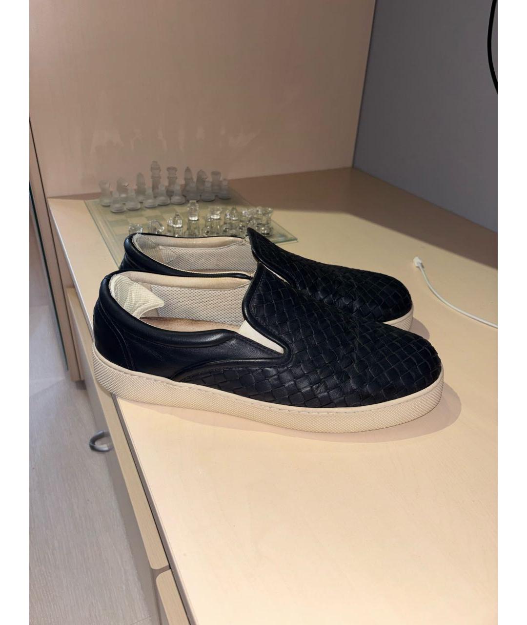 BOTTEGA VENETA Темно-синие кожаные слипоны, фото 6