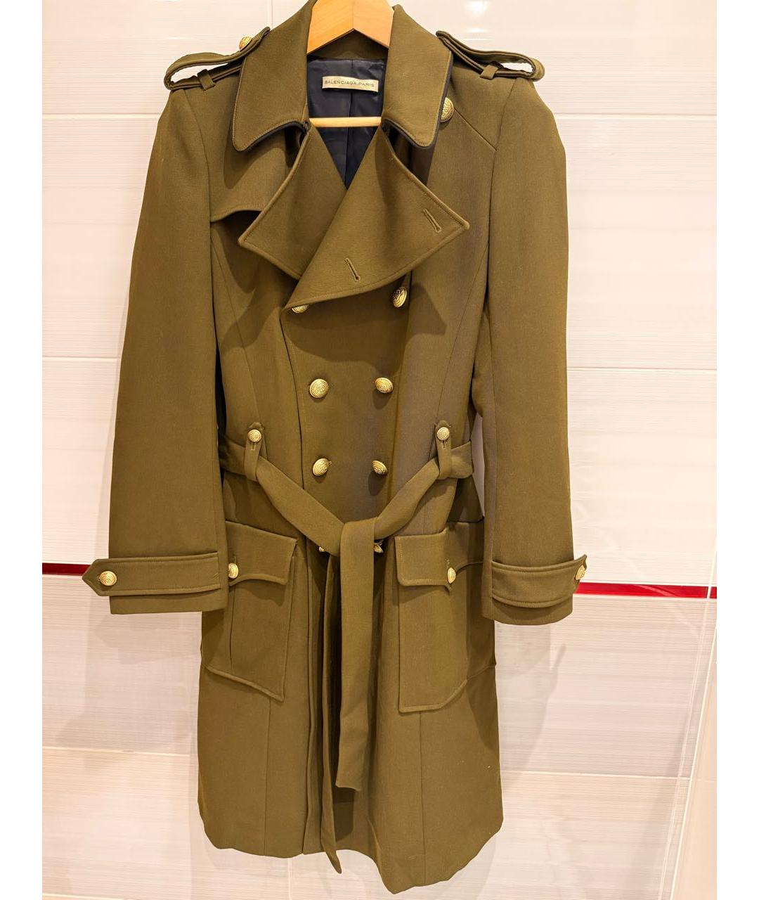 BALENCIAGA Хаки шерстяное пальто, фото 9