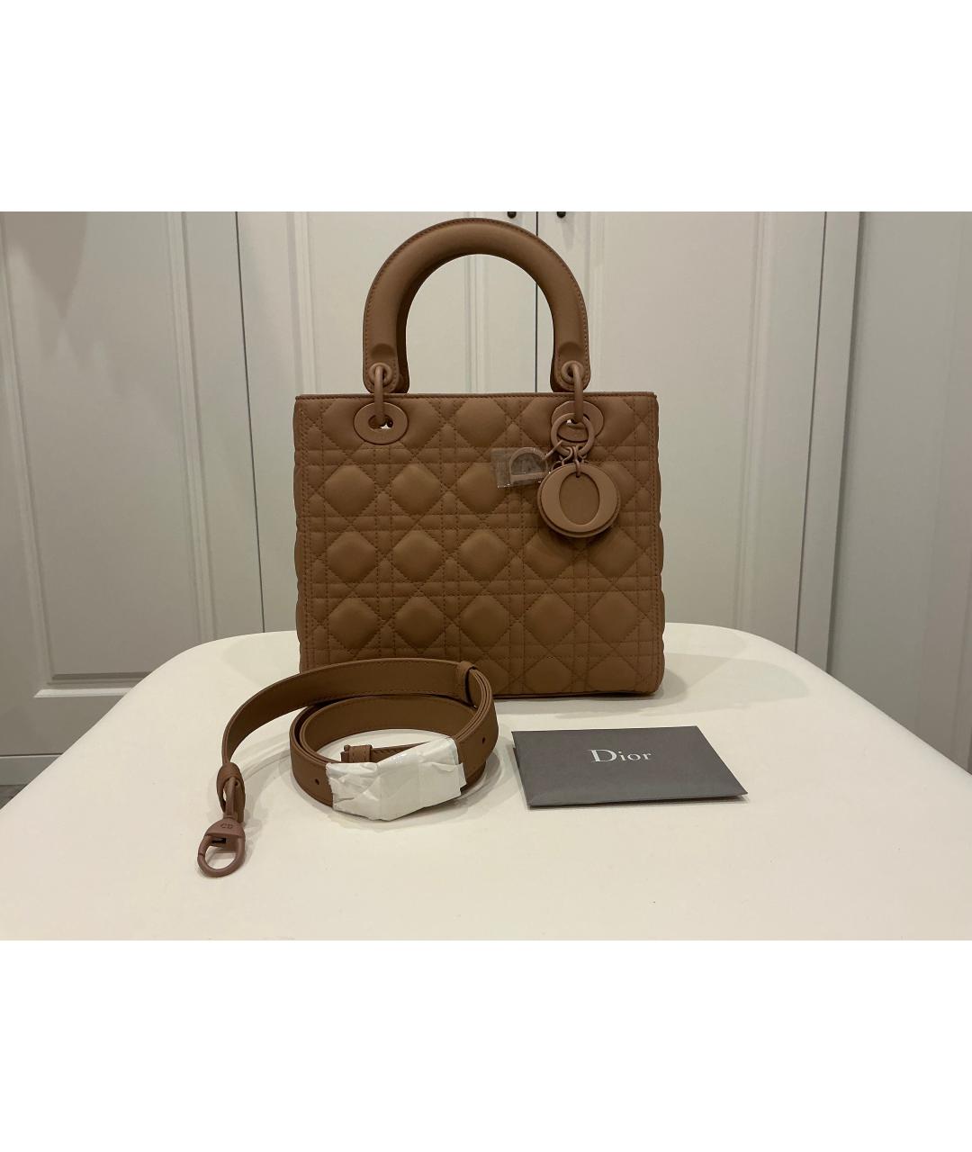 CHRISTIAN DIOR Коричневая кожаная сумка с короткими ручками, фото 5