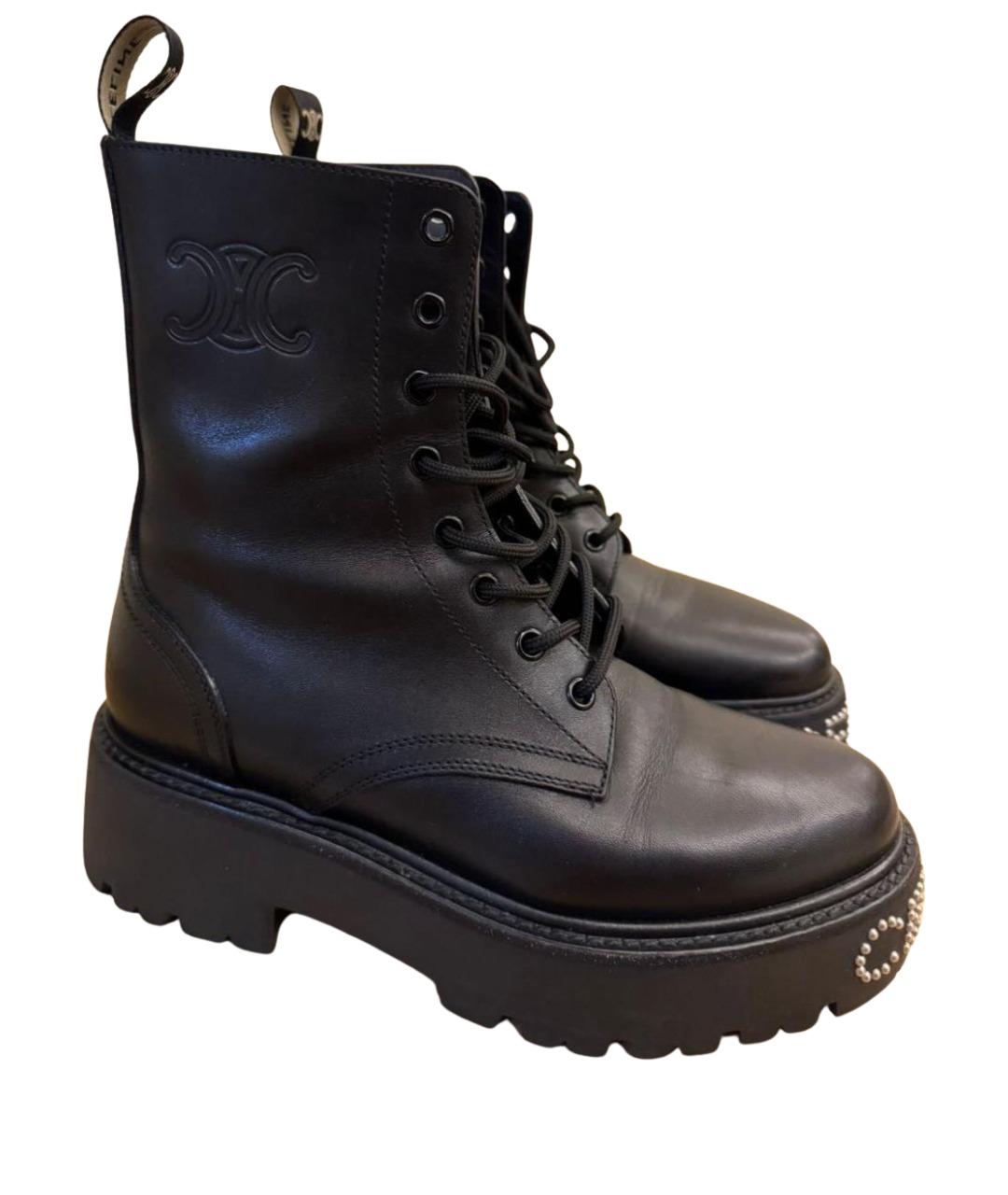 CELINE Черные кожаные ботинки, фото 1