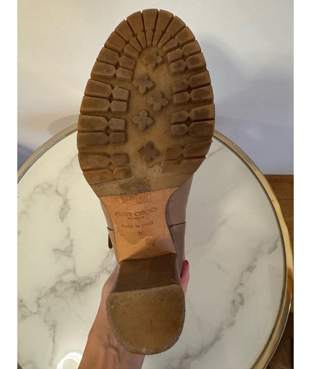 JIMMY CHOO Бежевые кожаные ботинки, фото 4