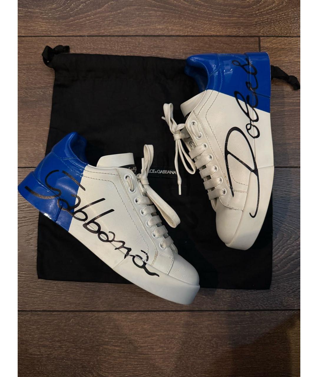 DOLCE&GABBANA Белые кожаные кеды, фото 2