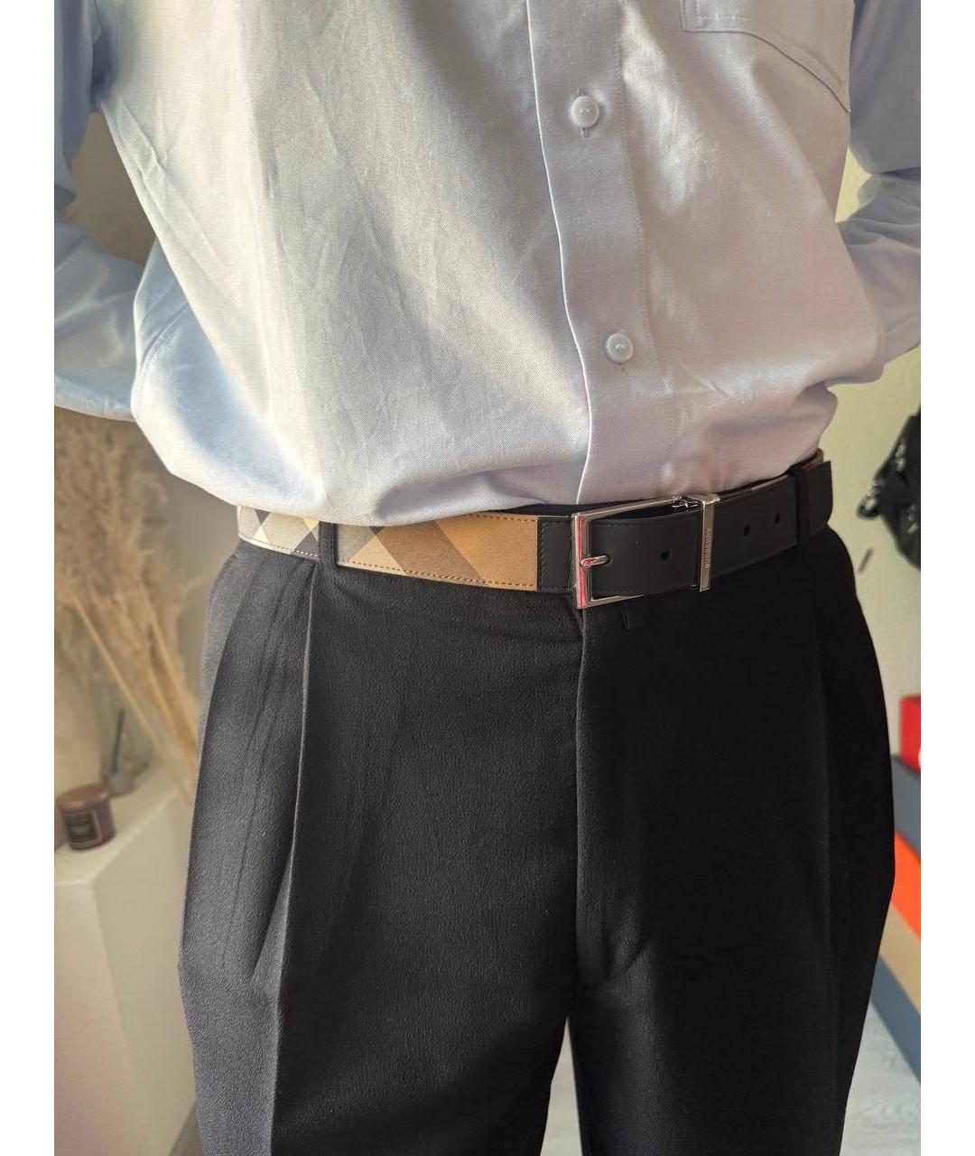 BURBERRY Черный кожаный ремень, фото 5