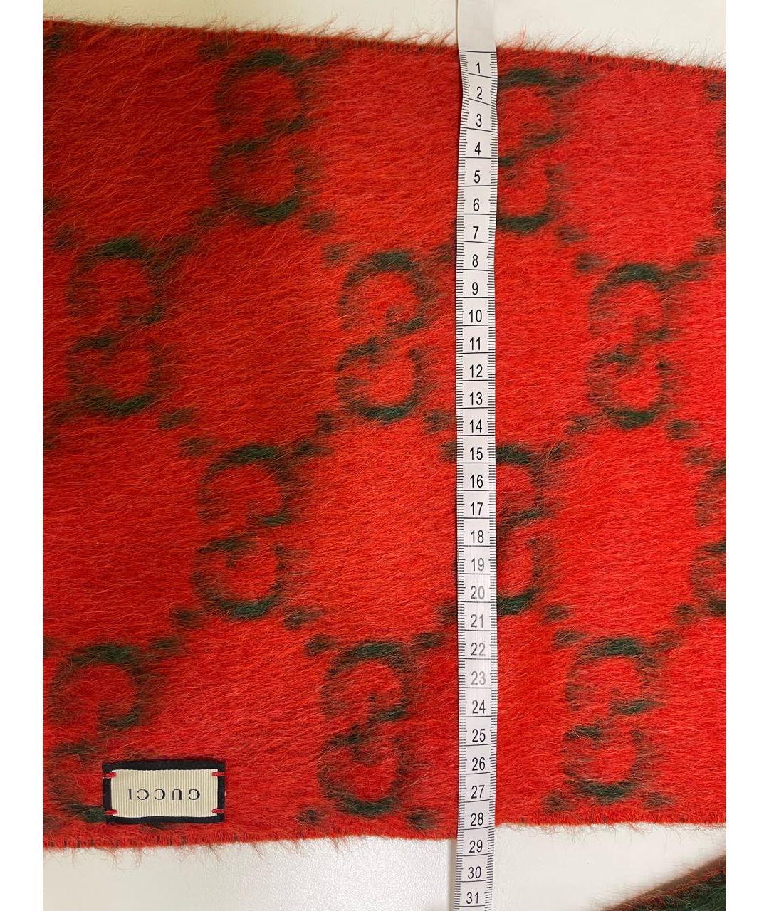 GUCCI Красный шерстяной шарф, фото 4