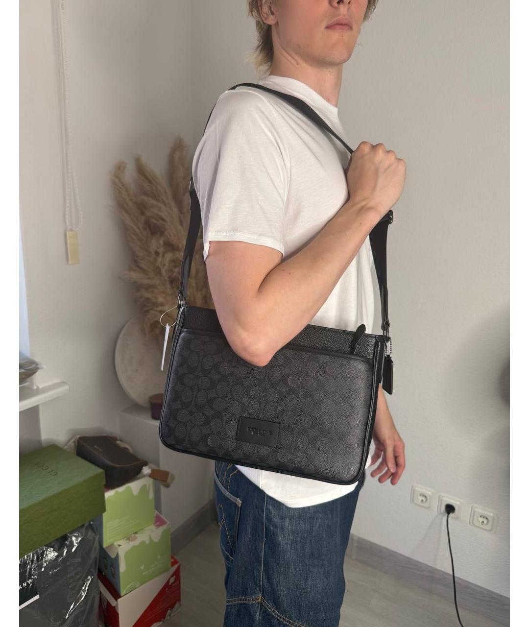 COACH Черная кожаная сумка на плечо, фото 8