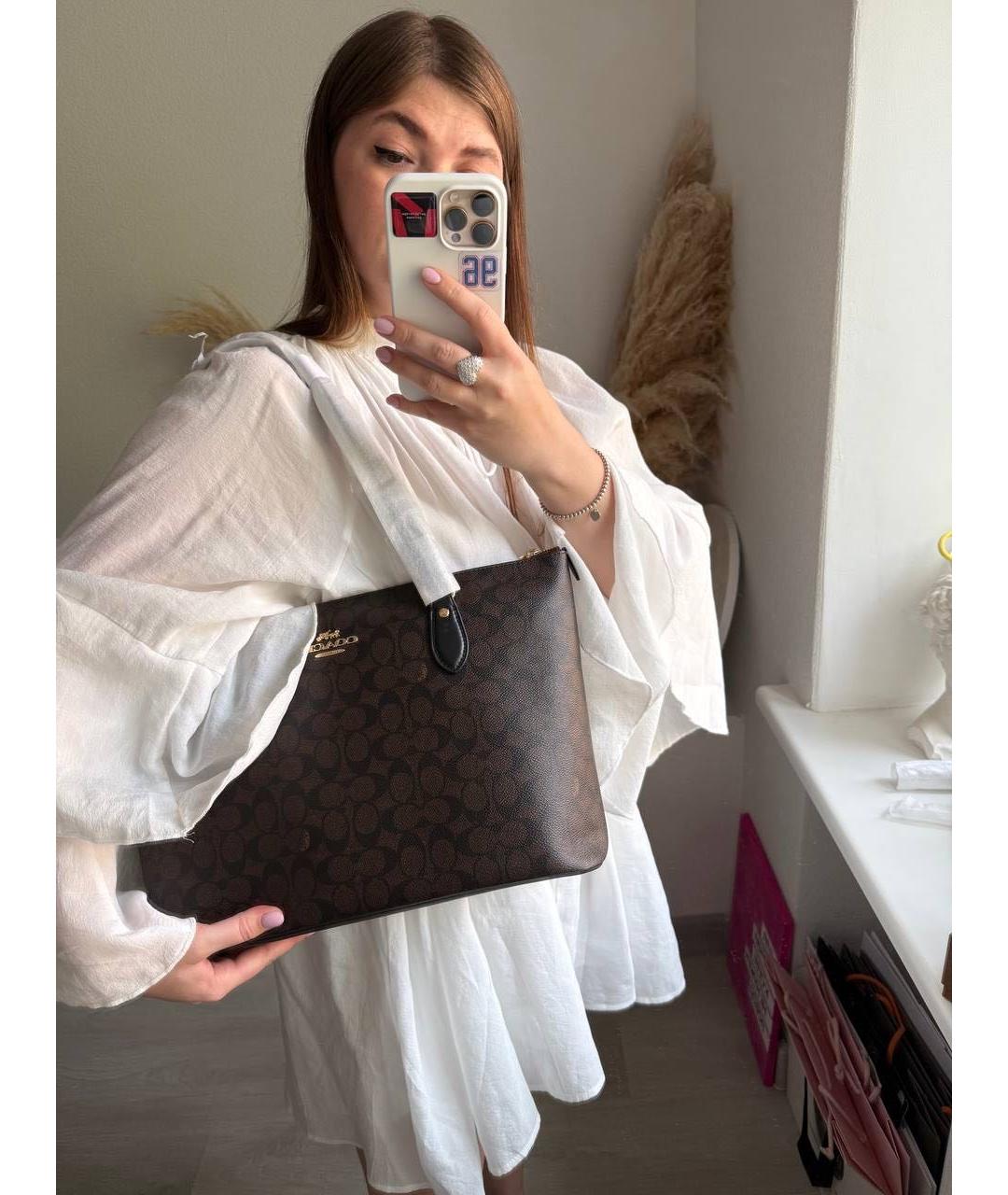 COACH Коричневая сумка тоут из искусственной кожи, фото 6