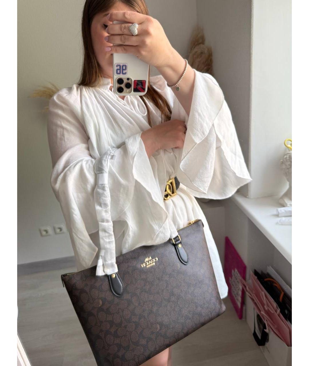 COACH Коричневая сумка тоут из искусственной кожи, фото 5