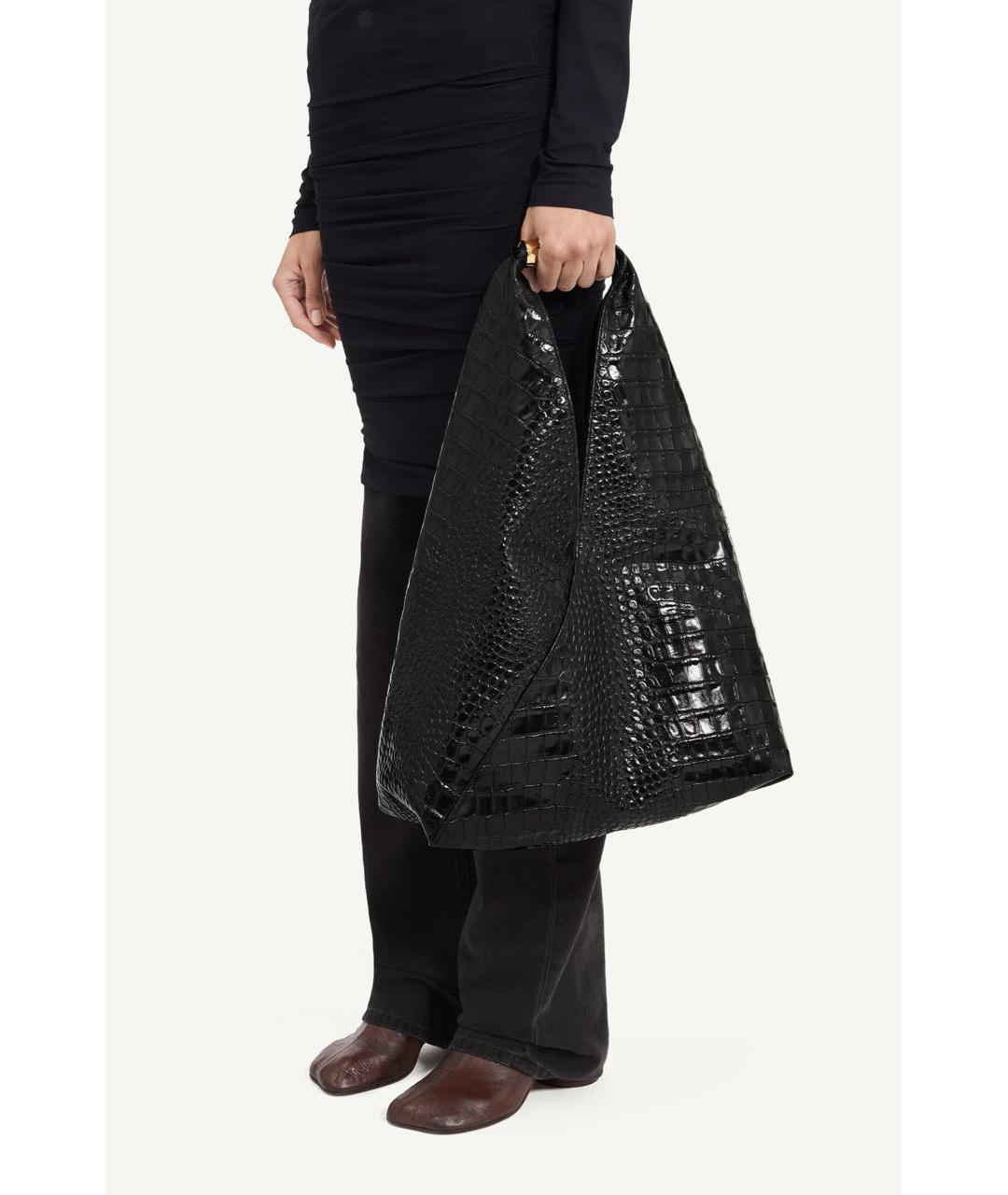 MM6 MAISON MARGIELA Черная кожаная сумка тоут, фото 3