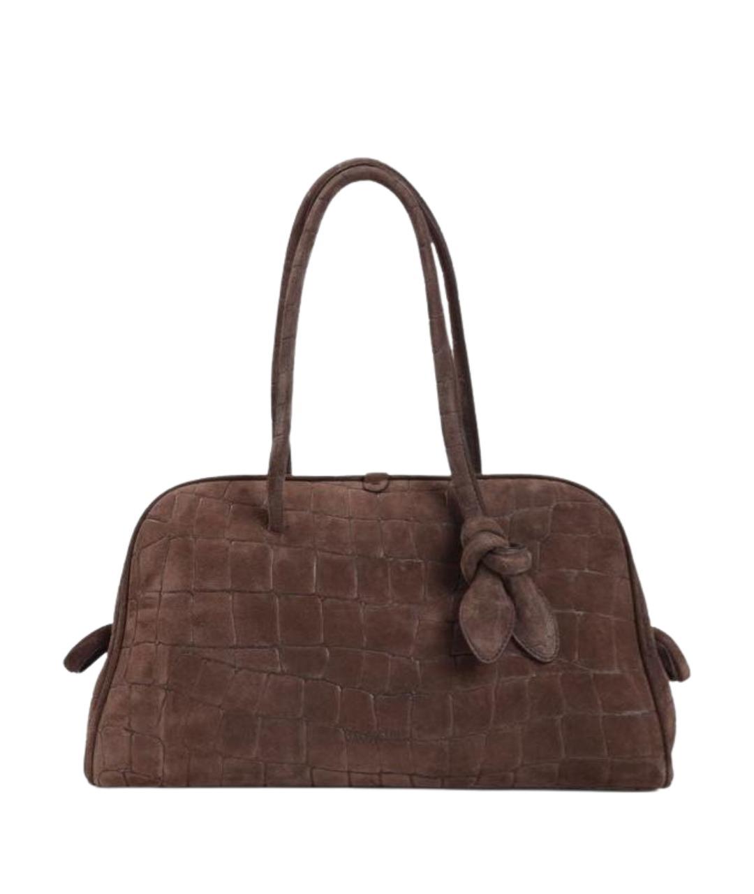 JACQUEMUS Коричневая замшевая сумка с короткими ручками, фото 1