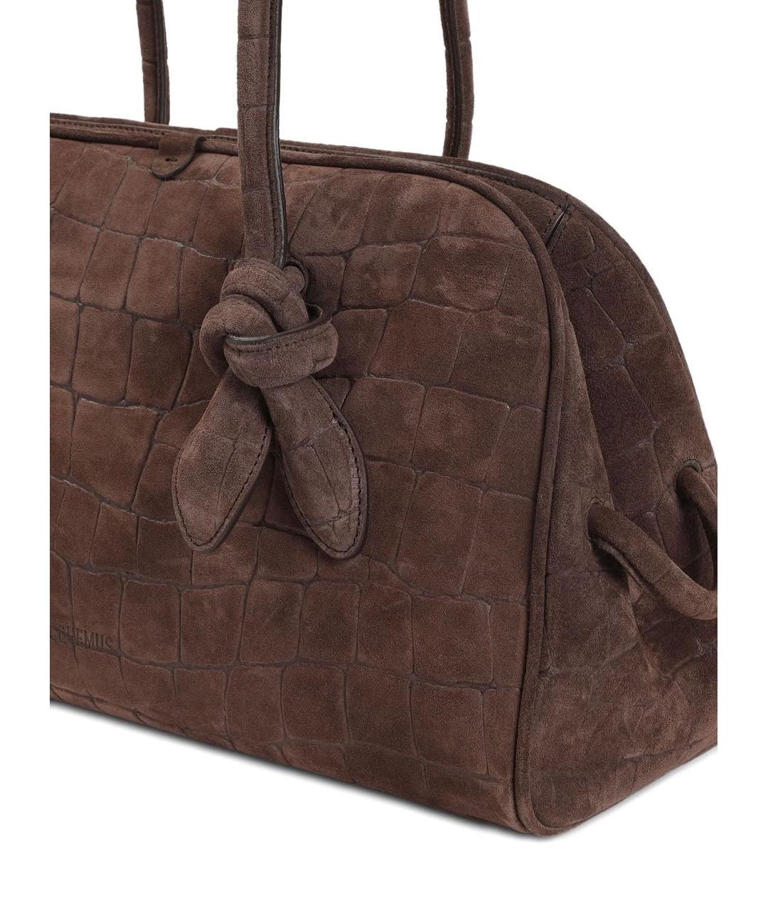 JACQUEMUS Коричневая замшевая сумка с короткими ручками, фото 2