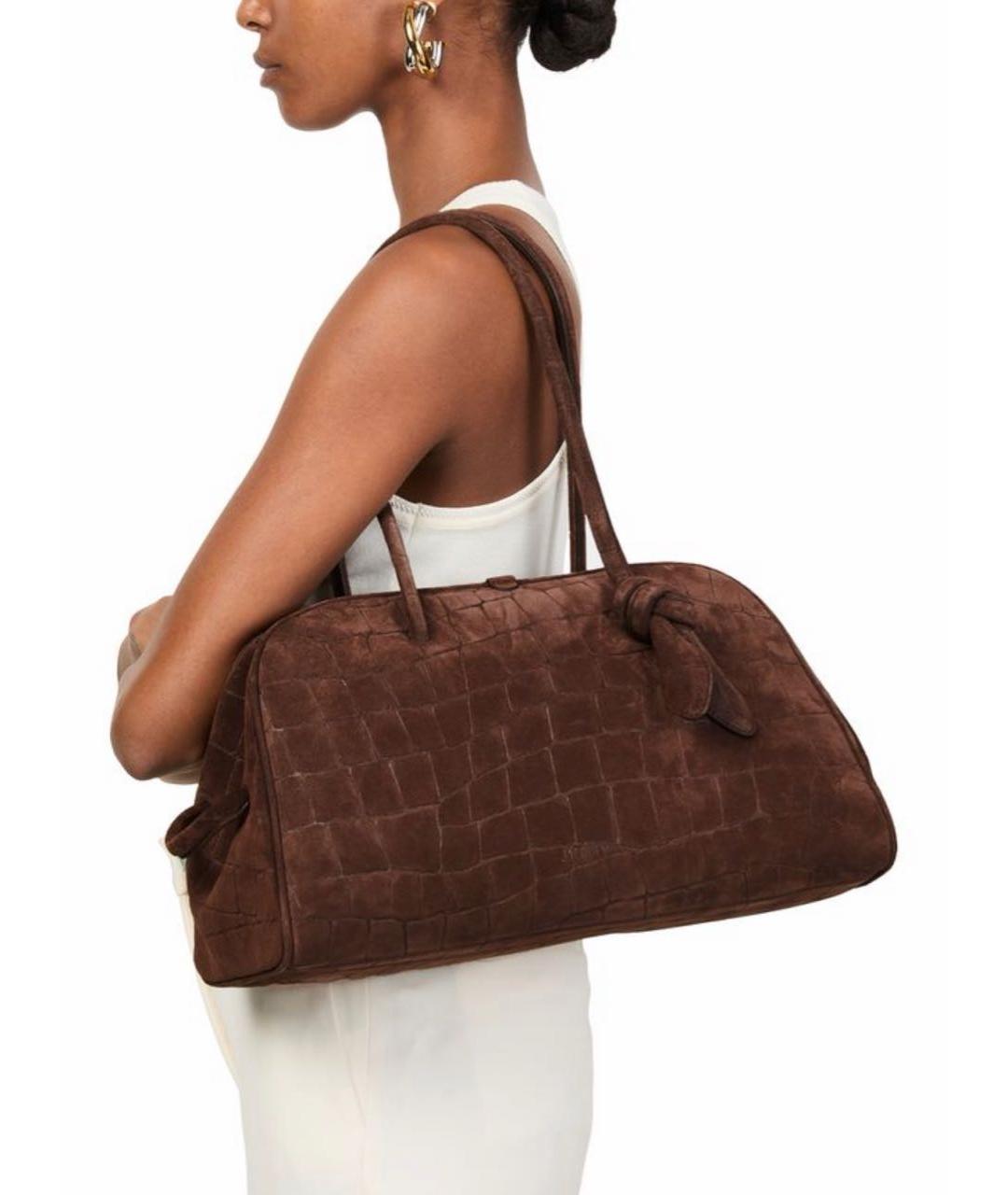 JACQUEMUS Коричневая замшевая сумка с короткими ручками, фото 3