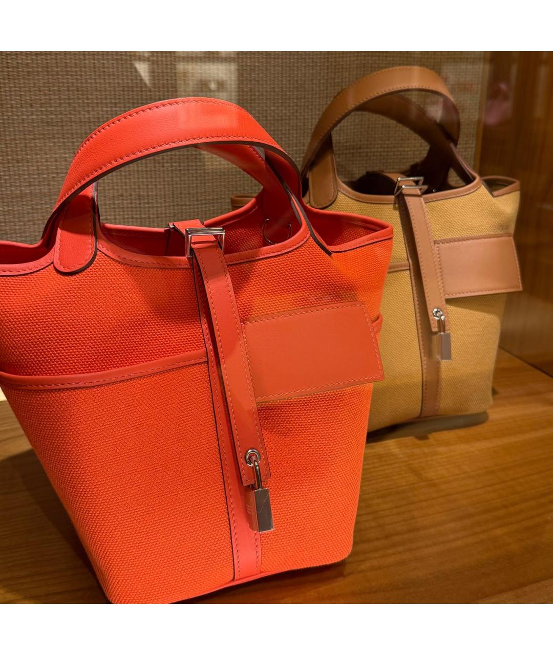 HERMES Коричневая тканевая сумка с короткими ручками, фото 5