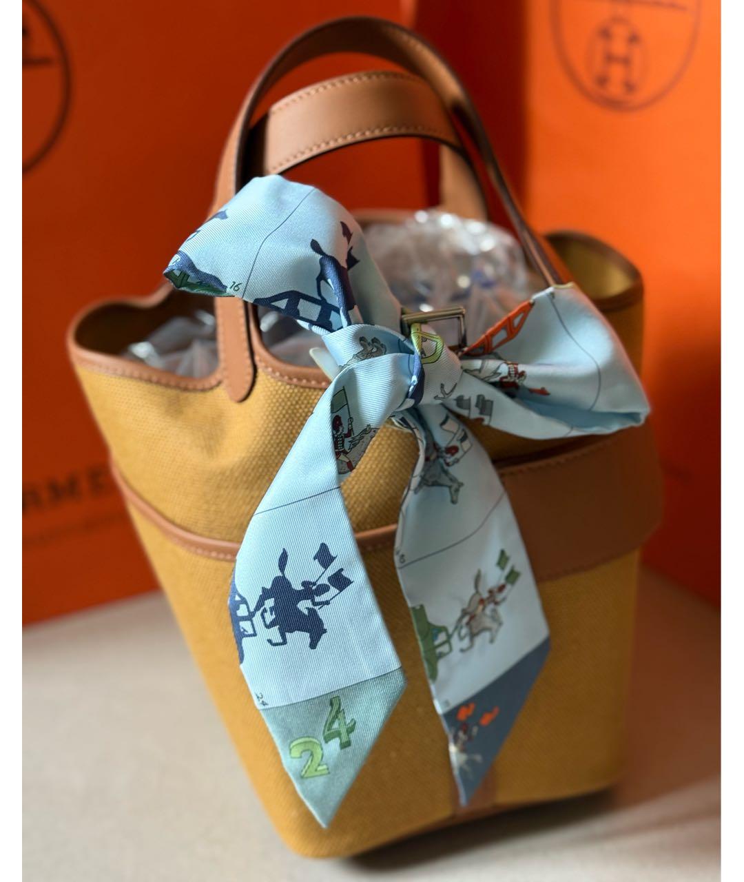 HERMES Коричневая тканевая сумка с короткими ручками, фото 4